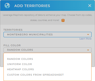 Color-code your Montenegro Municipalities territory map in seconds