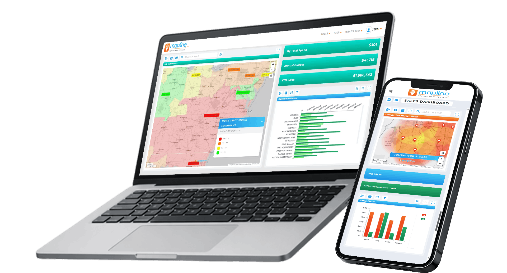 Identify patterns and trends across locations when you plot pins on a map in Mapline