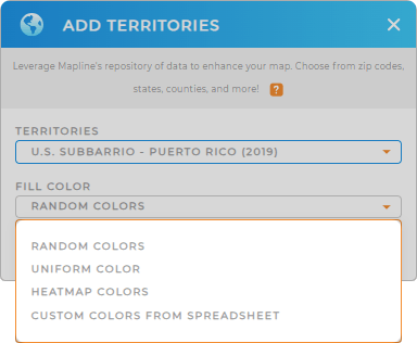 Color-code your Puerto Rico Sub Barrios territory map in seconds
