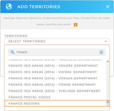 Add France Regions to your map in Mapline