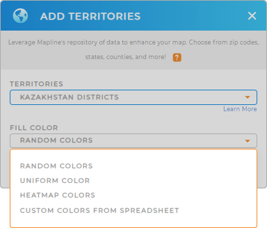 Color-code your Kazakhstan Districts territory map in seconds