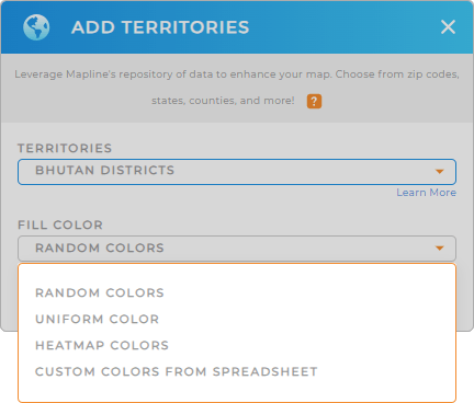 Color-code your Bhutan districts territory map in seconds