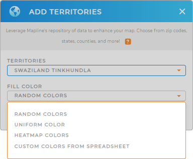 Color-code your Swaziland Tinkhundla territory map in seconds