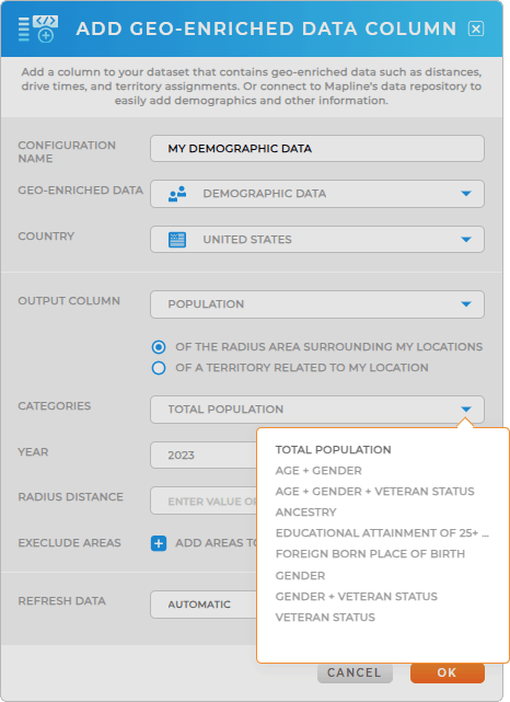 Add population to your data in Mapline