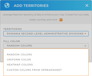 Color-code your Romania Second-Level Administrative Divisions territory map in seconds