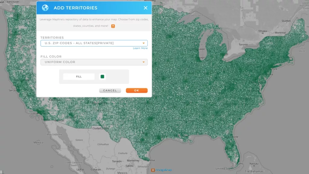 Instantly map geographic and administrative boundaries in Mapline