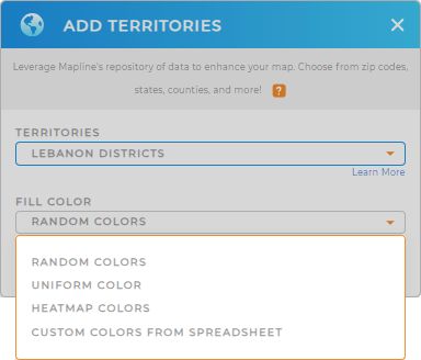 Color-code your Lebanon Districts territory map in seconds