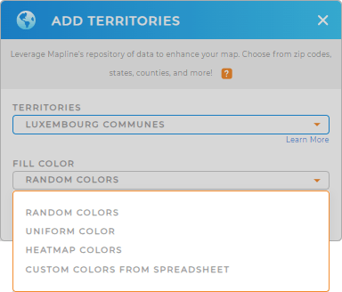 Color-code your Luxembourg Communes territory map in seconds