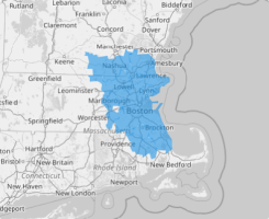 Map of New England City and Town Area Divisions