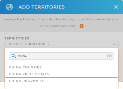 Add China provinces to your map in Mapline