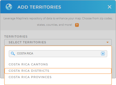 Add Costa Rica districts to your map in Mapline
