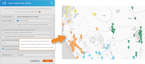 Mapline Data lighbox, with PROVIDE NUMBER OF GROUPS highlighted