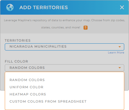 Color-code your Nicaragua municipalities territory map in seconds