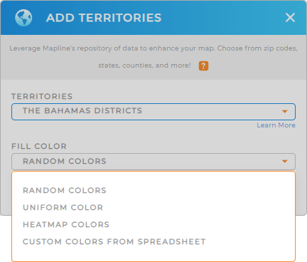 Color-code your The Bahamas districts territory map in seconds