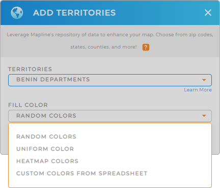 Color-code your Benin departments territory map in seconds