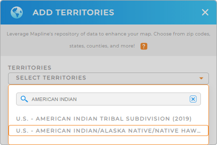 Add American Indian Alaska Native Native Hawaiian Areas to your map in Mapline