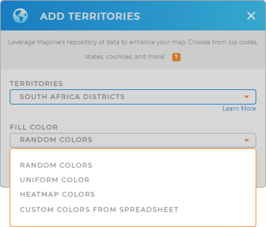 Color-code your South Africa Districts territory map in seconds