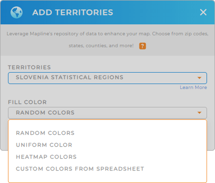 Color-code your Slovenia regions territory map in seconds