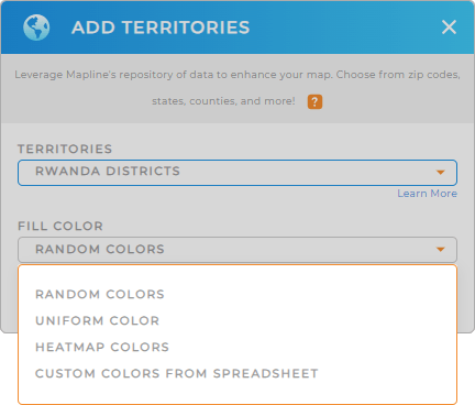 Color-code your Rwanda districts territory map in seconds