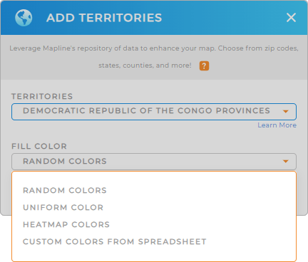 Color-code your Democratic Republic of the Congo Provinces territory map in seconds
