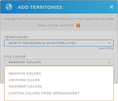 Color-code your North Macedonia Municipalities territory map in seconds