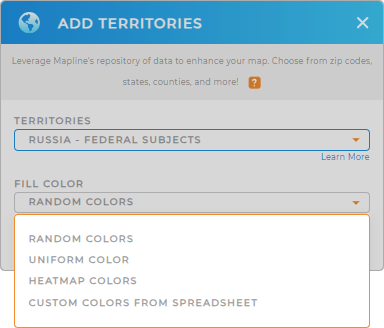 Color-code your Russia Federation Subjects territory map in seconds