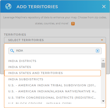 Add India States and Territories to your map in Mapline