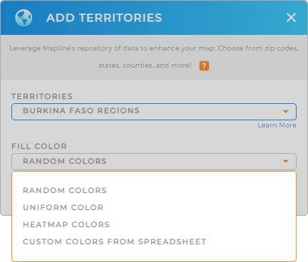 Color-code your Burkina Faso regions territory map in seconds