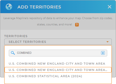 Add Combined New England City and Town Areas to your map in Mapline