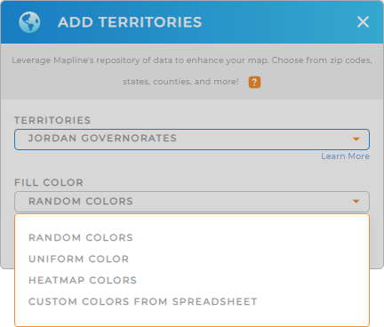 Color-code your Jordan governorates territory map in seconds