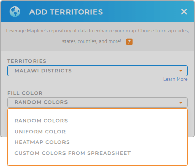 Color-code your Malawi Districts territory map in seconds