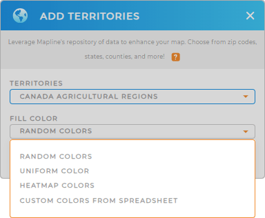 Color-code your Canada Agricultural Regions territory map in seconds