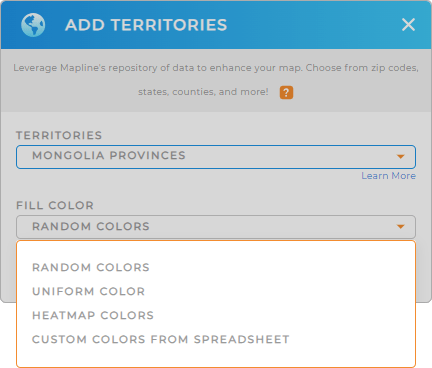 Color-code your Mongolia provinces territory map in seconds