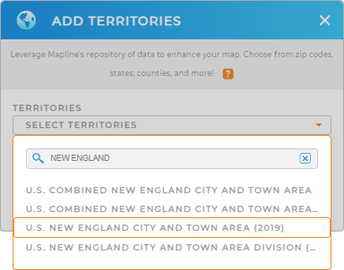 Add New England City and Town Areas to your map in Mapline