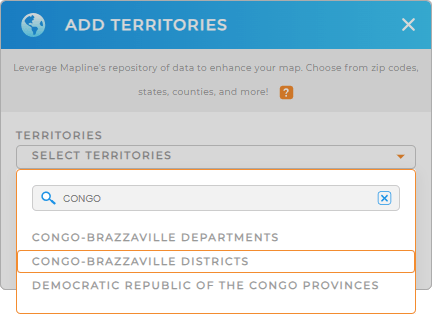 Add Congo Republic districts to your map in Mapline