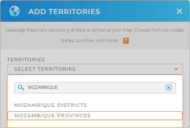 Add Mozambique provinces to your map in Mapline