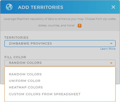 Color-code your Zimbabwe Provinces territory map in seconds