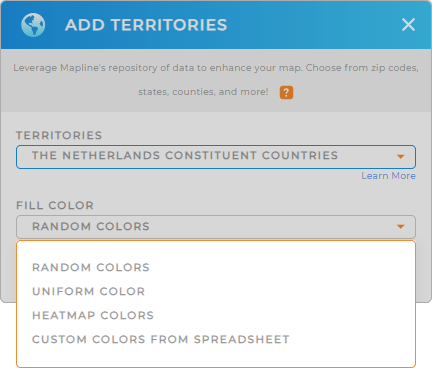 Color-code your The Netherlands Countries territory map in seconds