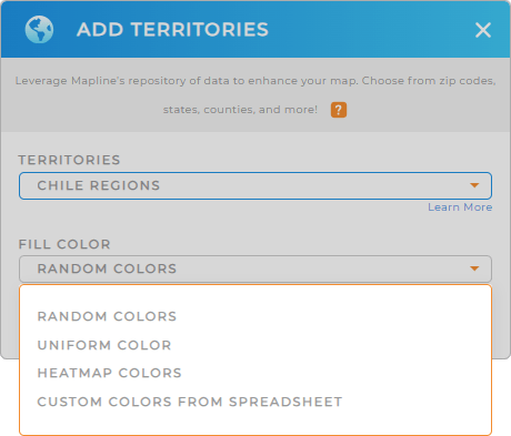 Color-code your Chile Regions territory map in seconds