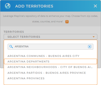 Add Argentina Departments to your map in Mapline