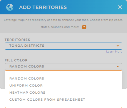 Color-code your Tonga districts territory map in seconds