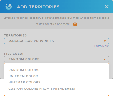 Color-code your Madagascar Provinces territory map in seconds