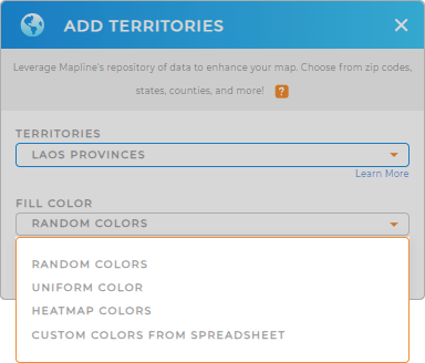 Color-code your Laos Provinces territory map in seconds