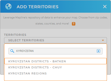 Add Kyrgyzstan Districts to your map in Mapline