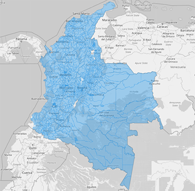 Detailed map view of Colombia Municipalities