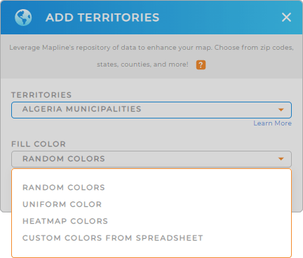 Color-code your Algeria Municipalities territory map in seconds