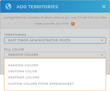 Color-code your East Timor Administrative Posts territory map in seconds