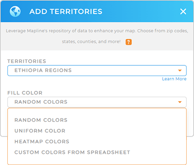 Color-code your Ethiopia Regions territory map in seconds