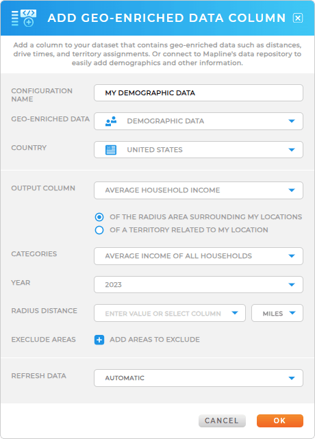 Add average household income to your data in Mapline