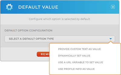 Screenshot of the default value lightbox in Mapline, with the options drop-down menu open